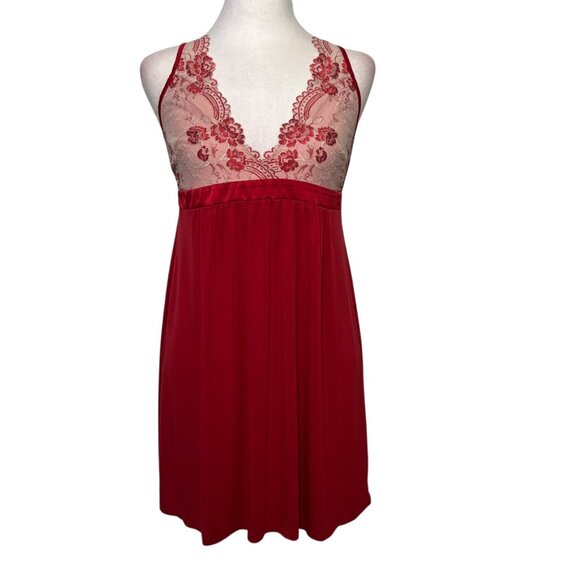 Some Babydoll Chemise Slip Nightgown Red Lacy Sexy Flowy Romantic Medium - Picture 1 of 9